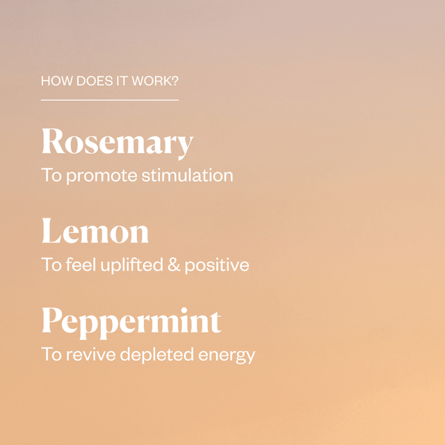 Energy diffuser blend ingredient list against an orange background